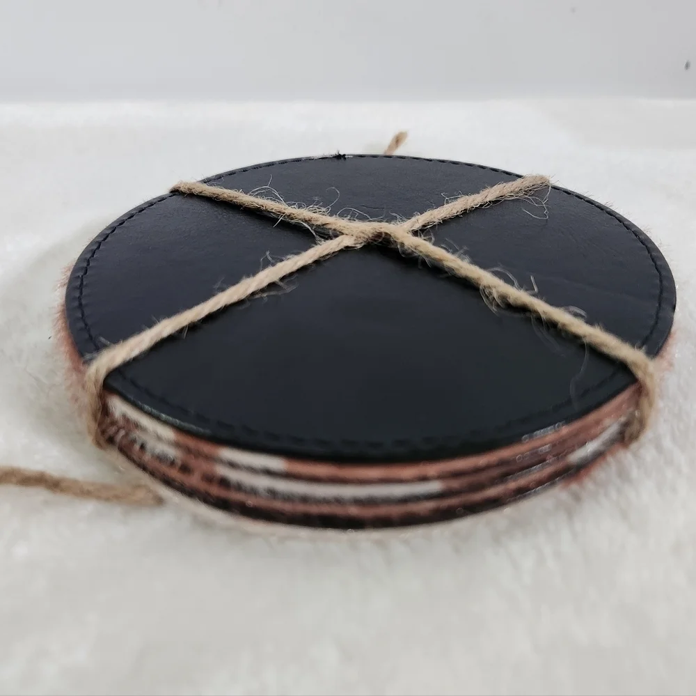 Cowhide Coasters Tan Cream Plush 4.5